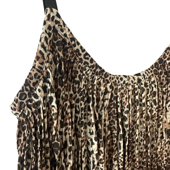 Comme leopard animal print tank top w/full fringe layer & adjustable straps - Picture 4 of 15